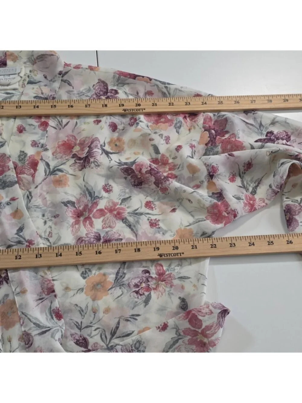 Vtg La Senza Short Kimono Robe S/M Sheer Chiffon Floral Watercolor Belt Coquette
